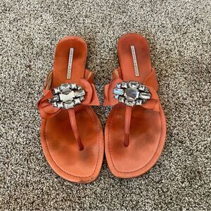 VERA WANG Lavender Sandals- Super Soft Leather Upper- Coral Pink Rhinestone Sz8